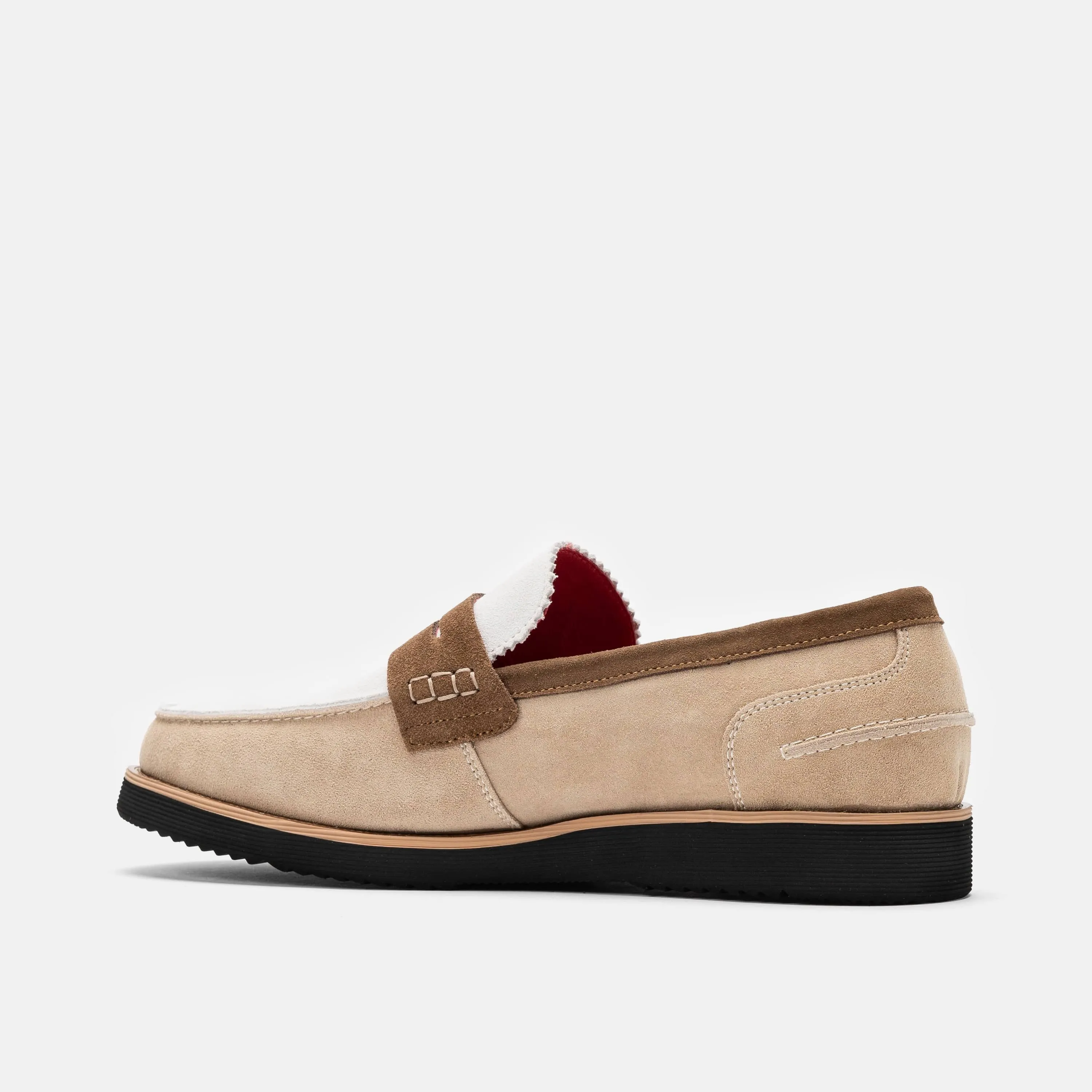 Abe Camel/Weiße Wildleder-Penny-Loafer