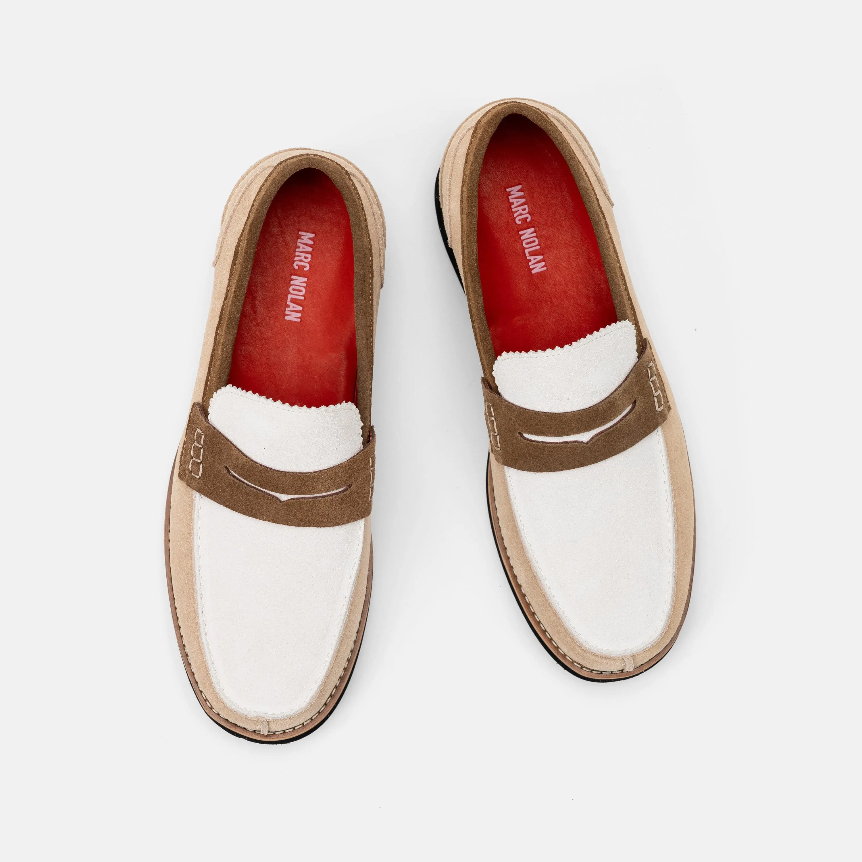 Abe Camel/Weiße Wildleder-Penny-Loafer