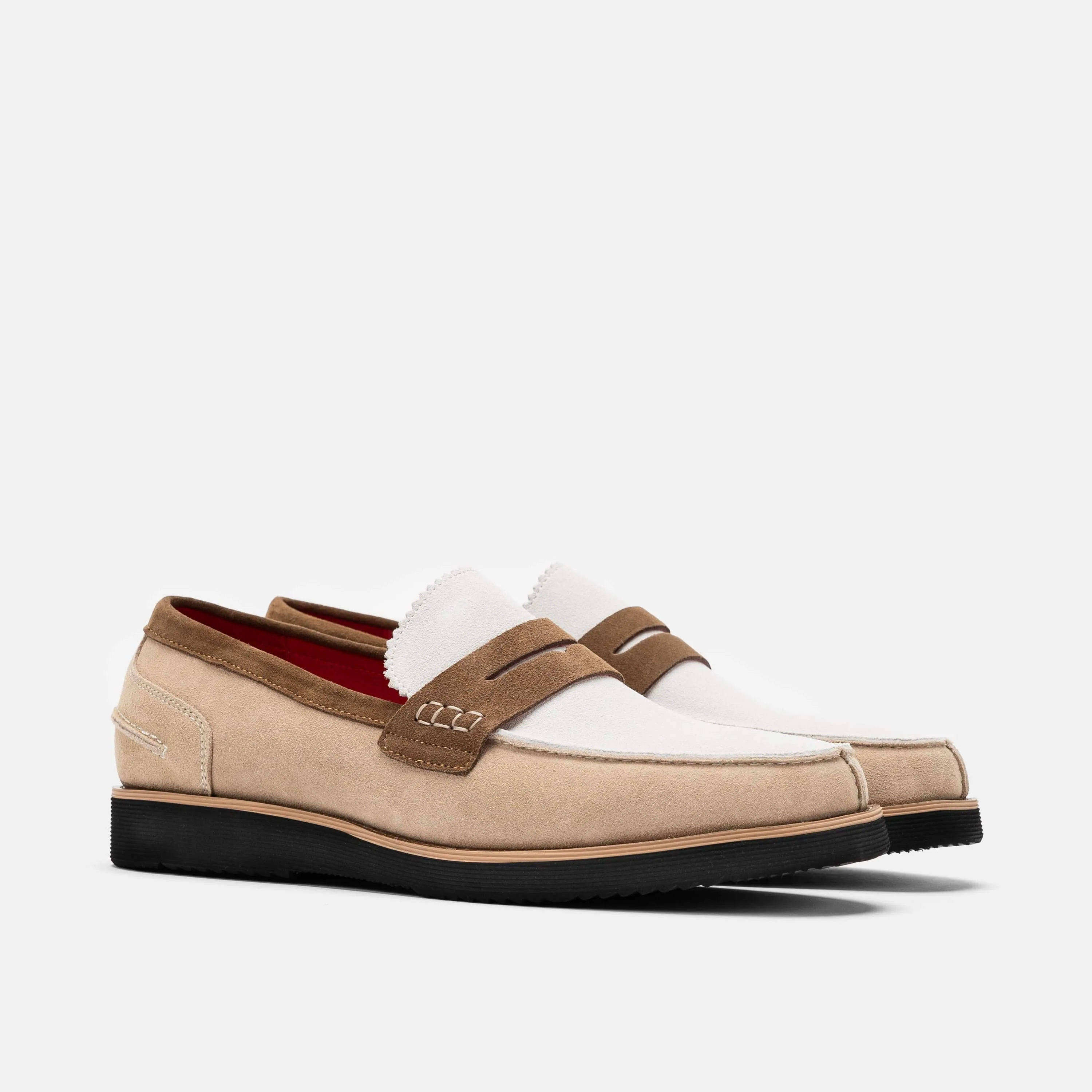 Abe Camel/Weiße Wildleder-Penny-Loafer