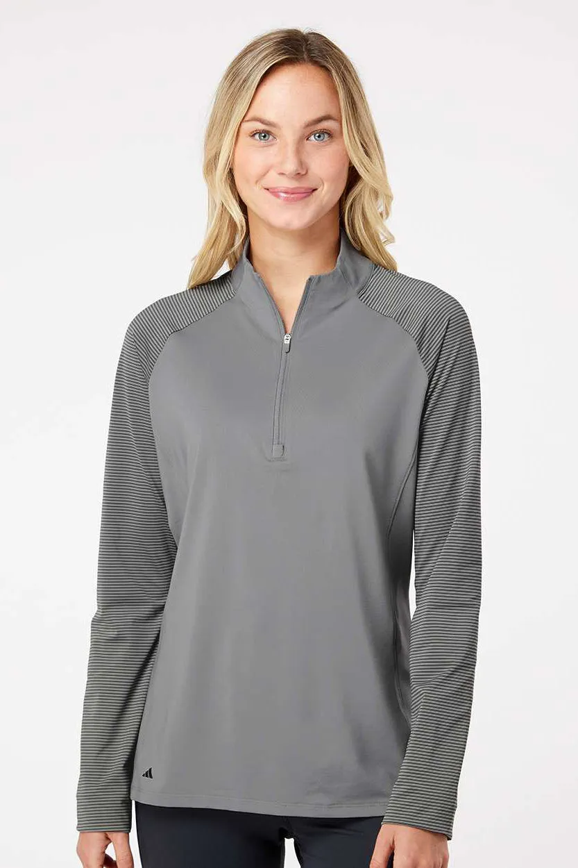 Adidas Damen Blockstreifen Feuchtigkeitstransportierendes 1/4-Zip Sweatshirt - Grau