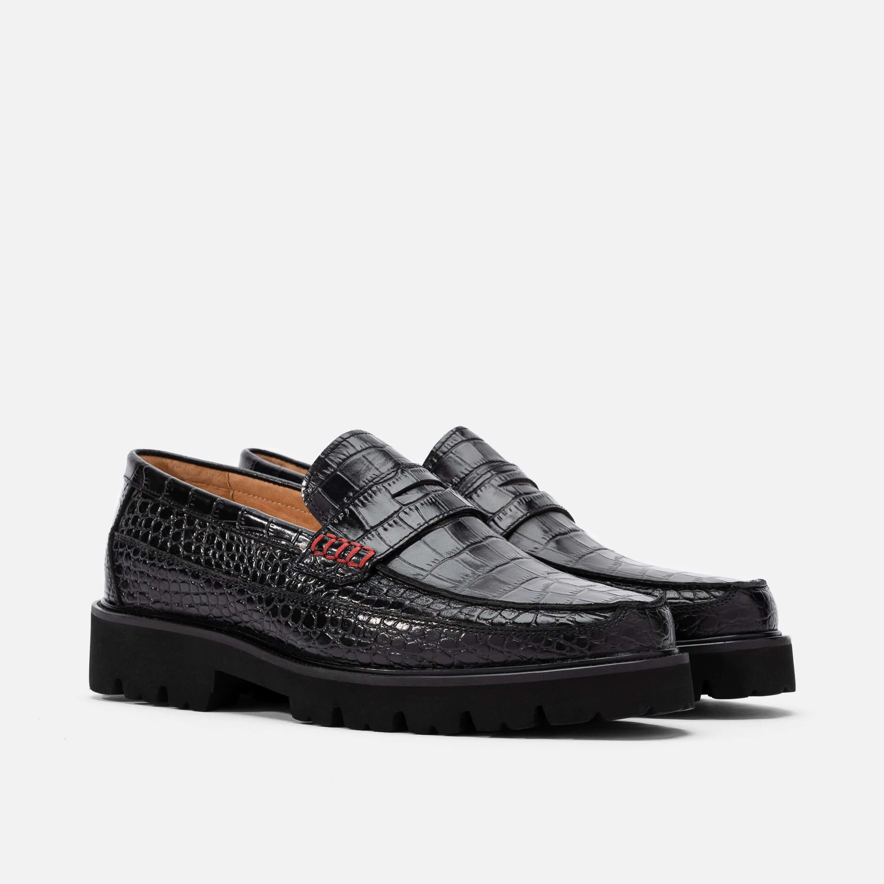 Adler Schwarzes Krokodilleder-Penny-Loafer