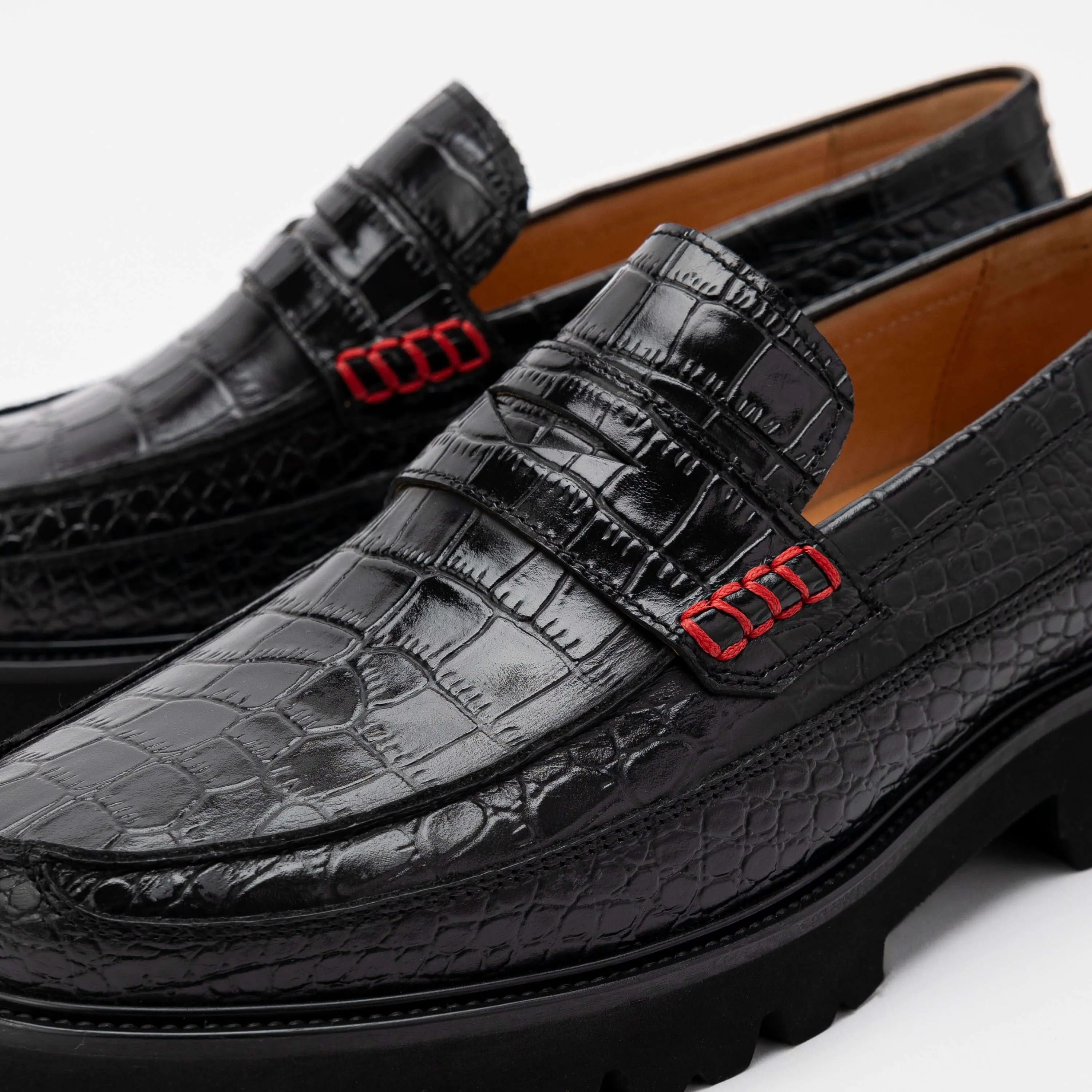 Adler Schwarzes Krokodilleder-Penny-Loafer