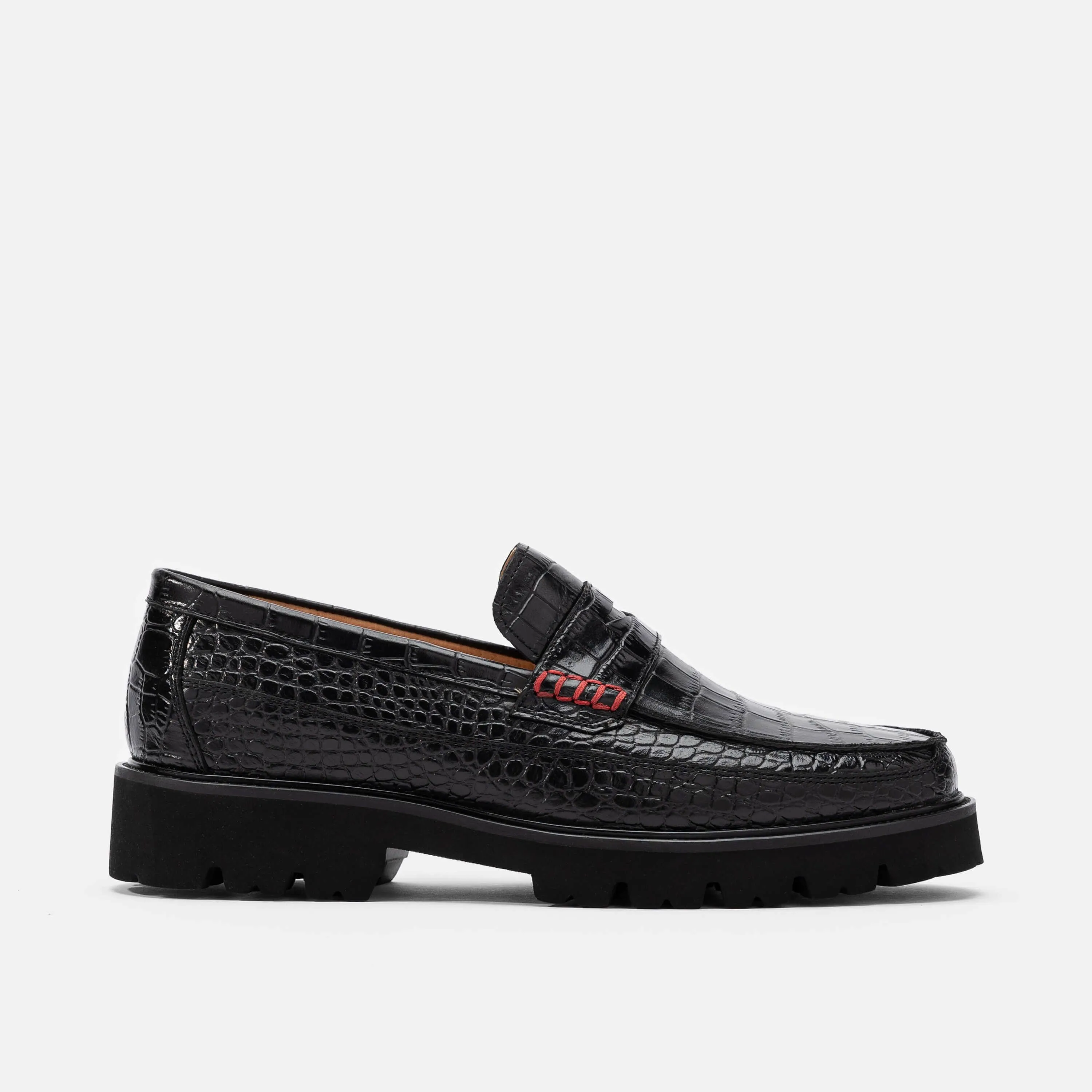 Adler Schwarzes Krokodilleder-Penny-Loafer