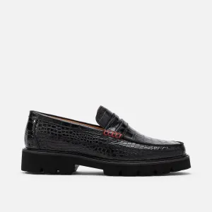 Adler Schwarzes Krokodilleder-Penny-Loafer