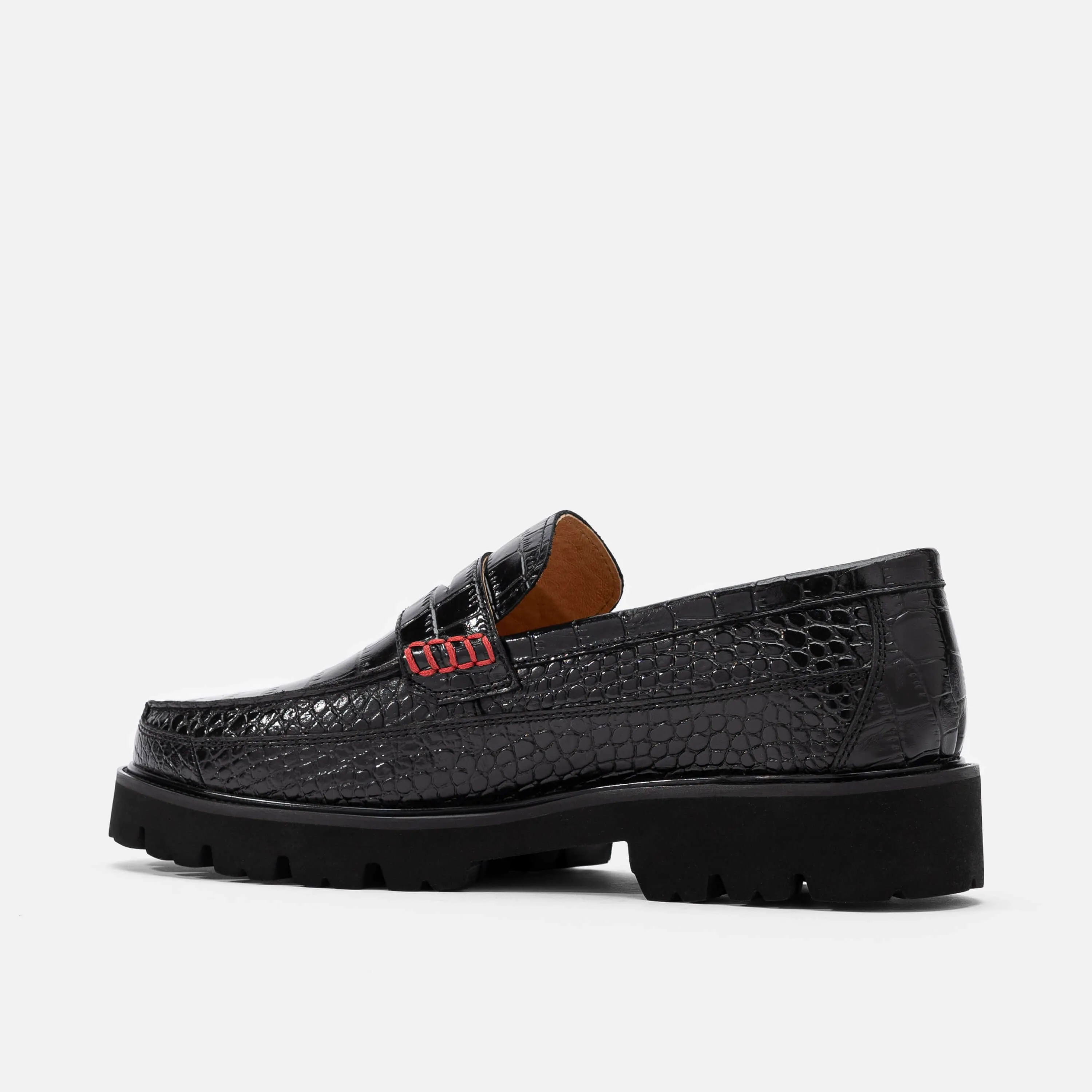 Adler Schwarzes Krokodilleder-Penny-Loafer