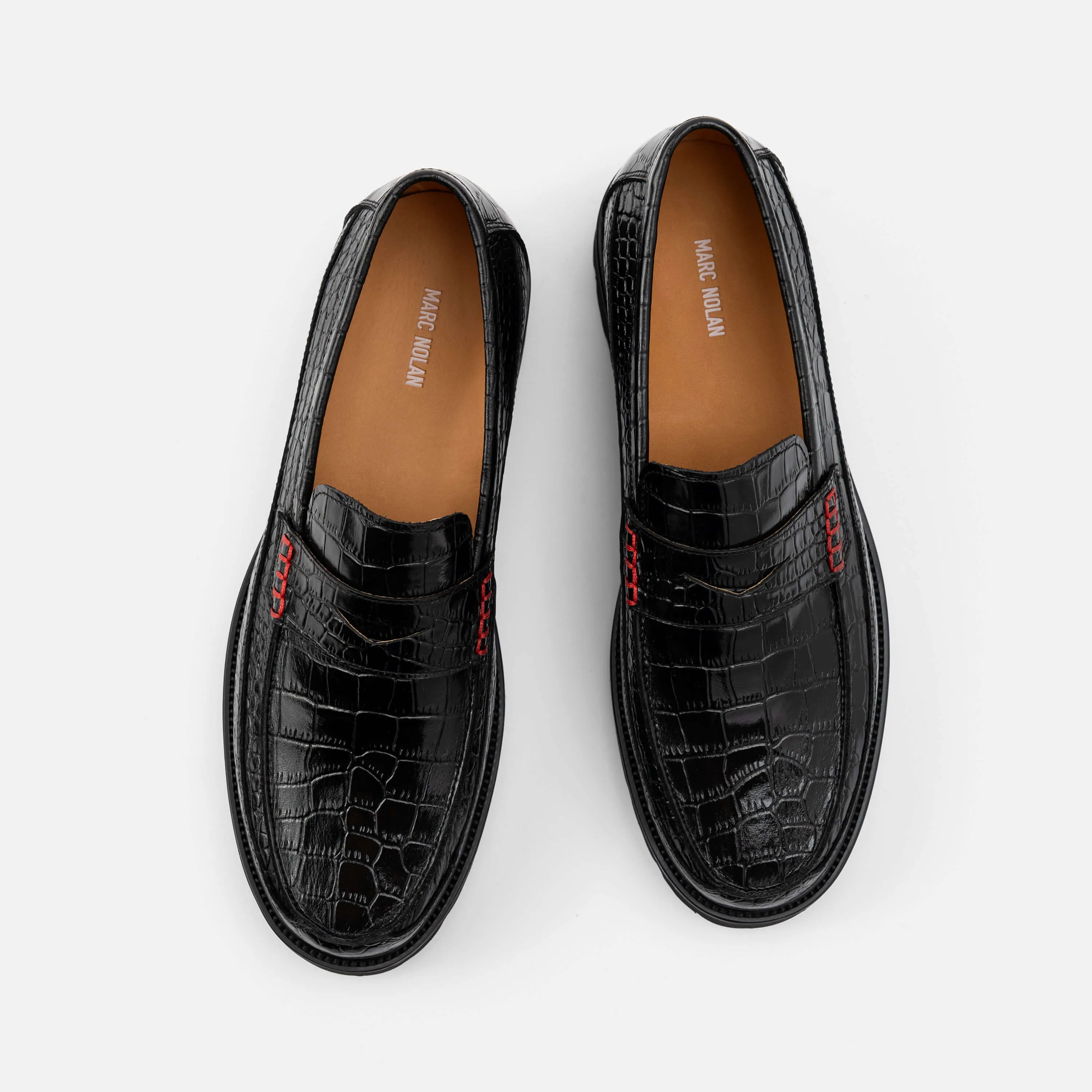 Adler Schwarzes Krokodilleder-Penny-Loafer