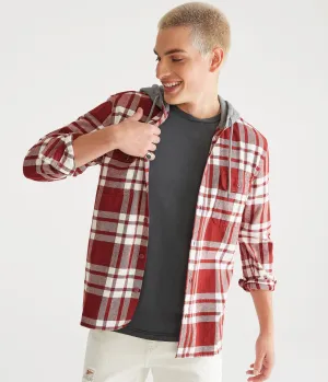 Aeropostale Herren Flanellhemd mit Kapuze - Dunkelbraun - Größe XL - Baumwolle - Teen Mode & Bekleidung Mönchbraun Aeropostale