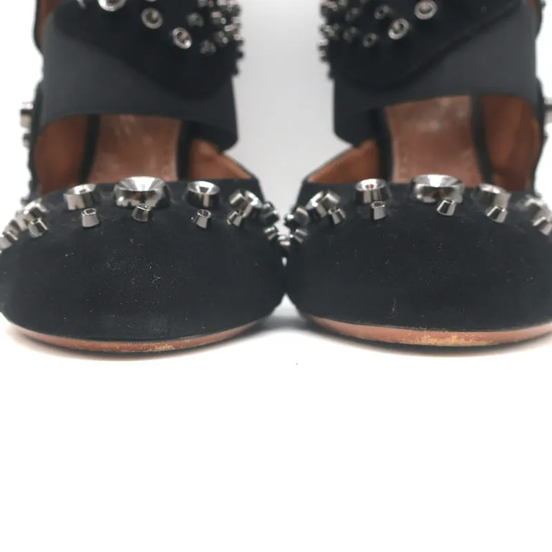 Alaia Cutout Booties Schwarz Nieten Wildleder Größe 39 High Heel Knöchelstiefel