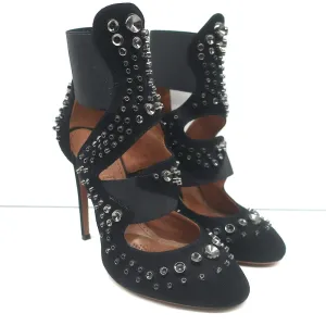 Alaia Cutout Booties Schwarz Nieten Wildleder Größe 39 High Heel Knöchelstiefel