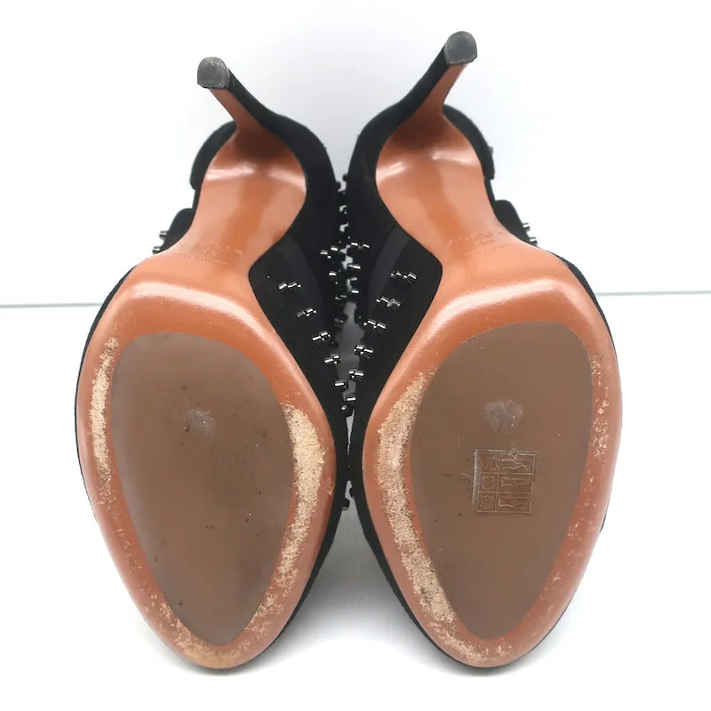 Alaia Cutout Booties Schwarz Nieten Wildleder Größe 39 High Heel Knöchelstiefel