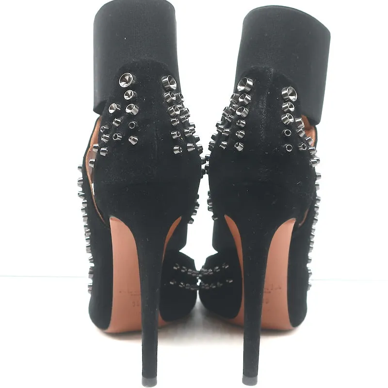 Alaia Cutout Booties Schwarz Nieten Wildleder Größe 39 High Heel Knöchelstiefel