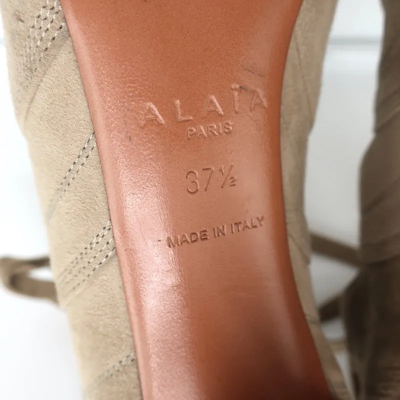 Alaia Schnürstiefeletten mit Ausschnitt in Taubengrauem Wildleder Größe 37.5 mit Peep-Toe