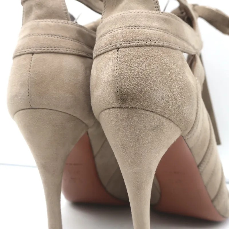 Alaia Schnürstiefeletten mit Ausschnitt in Taubengrauem Wildleder Größe 37.5 mit Peep-Toe