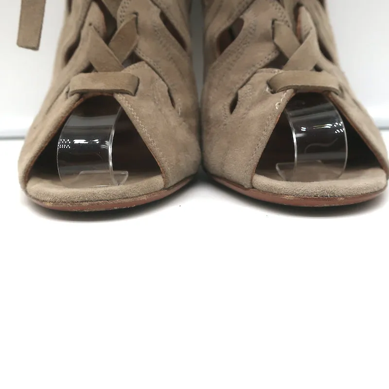 Alaia Schnürstiefeletten mit Ausschnitt in Taubengrauem Wildleder Größe 37.5 mit Peep-Toe