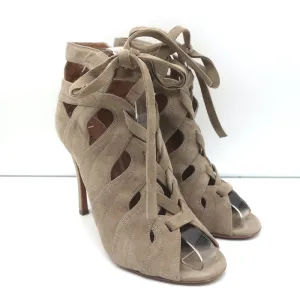 Alaia Schnürstiefeletten mit Ausschnitt in Taubengrauem Wildleder Größe 37.5 mit Peep-Toe