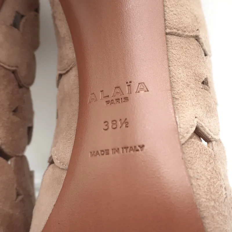 Alaia Laser-Cut-Stiefeletten Nude Wildleder Größe 38.5 Offene Zehen Knöchelstiefel