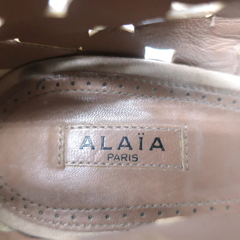 Alaia Laser-Cut-Stiefeletten Nude Wildleder Größe 38.5 Offene Zehen Knöchelstiefel