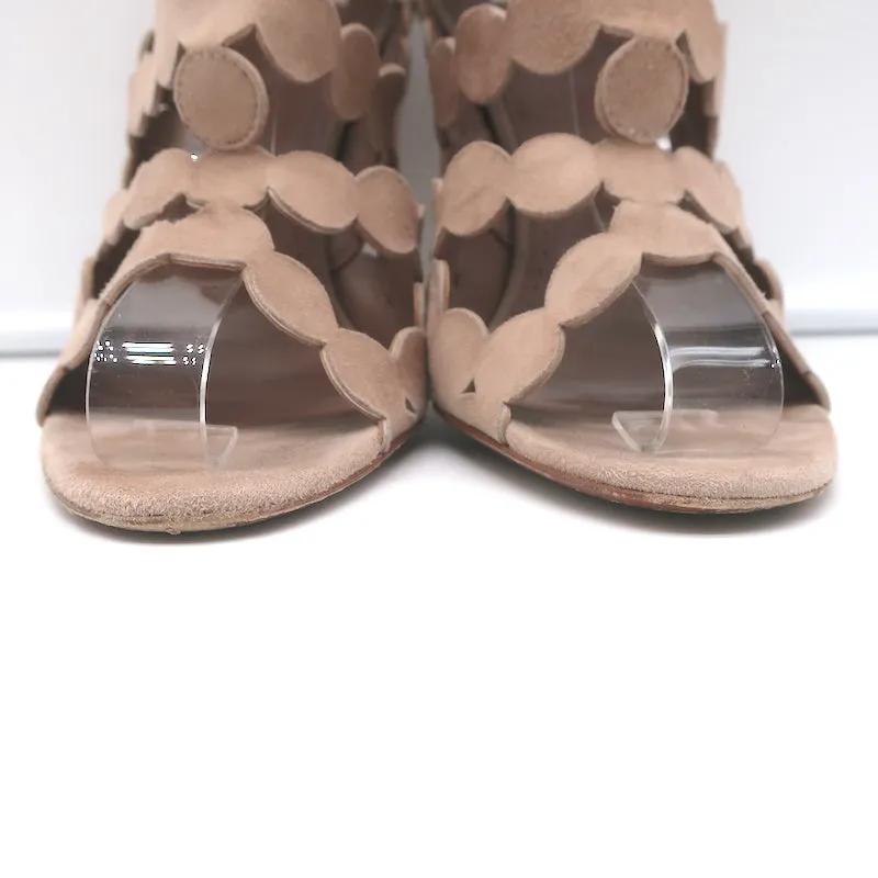 Alaia Laser-Cut-Stiefeletten Nude Wildleder Größe 38.5 Offene Zehen Knöchelstiefel