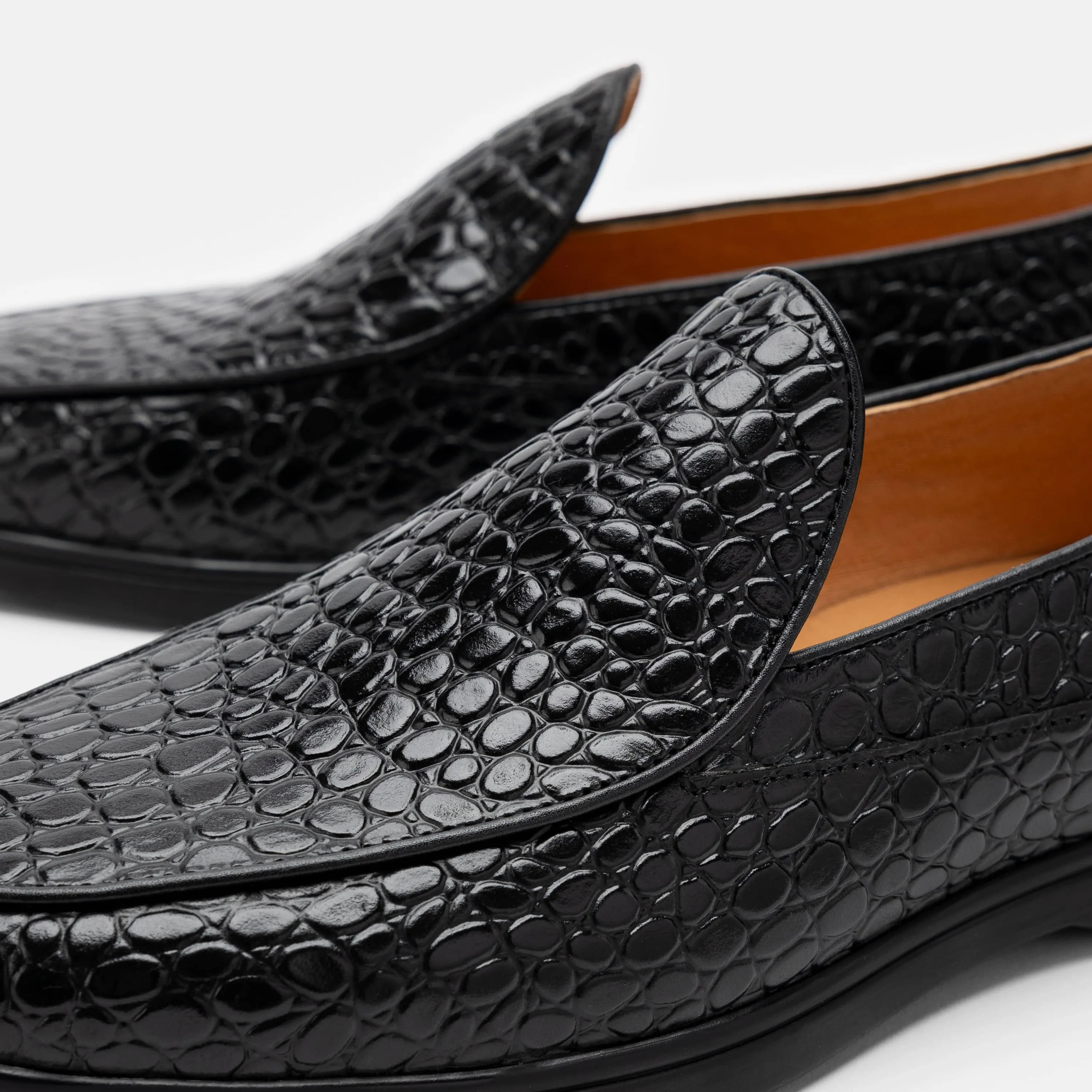 Alessandro Schwarze Kroko-Leder-Venetianer-Loafer