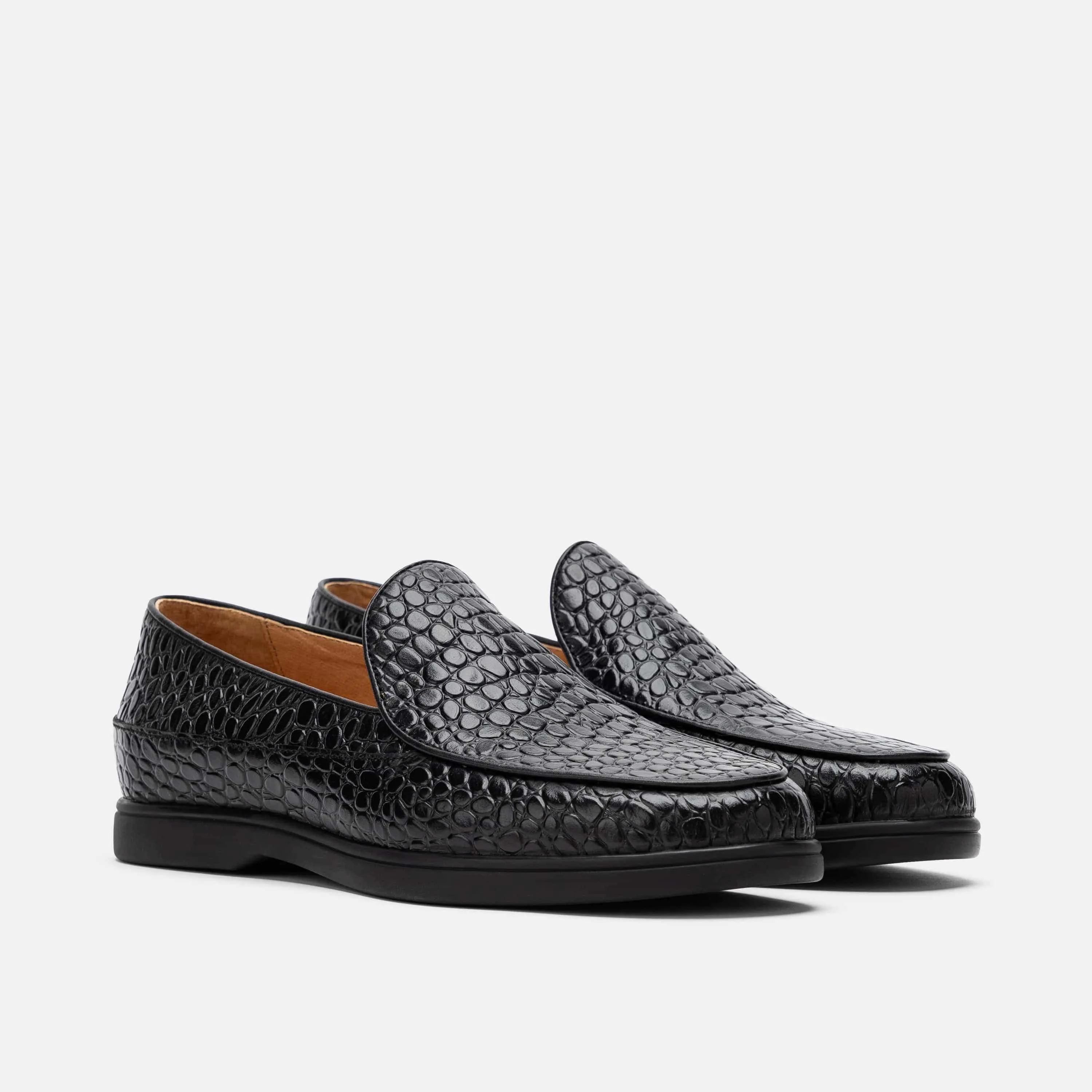 Alessandro Schwarze Kroko-Leder-Venetianer-Loafer