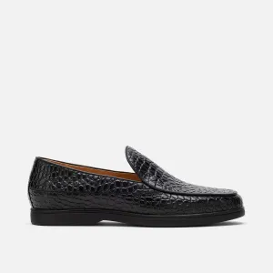 Alessandro Schwarze Kroko-Leder-Venetianer-Loafer