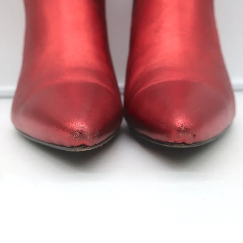 ANINE BING Stevie Chelsea Stiefel Rot Metallic Leder Größe 37 Spitze Stiefeletten