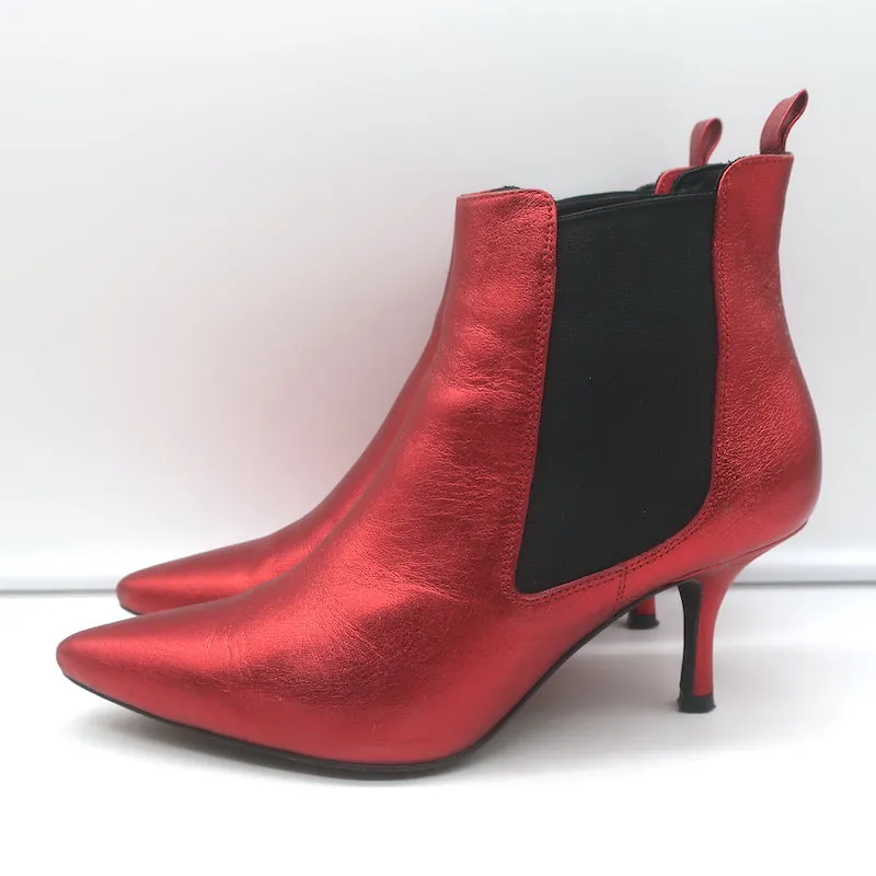 ANINE BING Stevie Chelsea Stiefel Rot Metallic Leder Größe 37 Spitze Stiefeletten