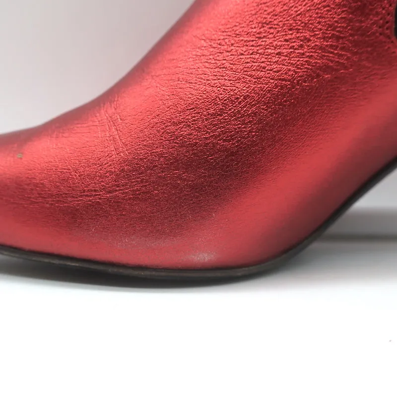 ANINE BING Stevie Chelsea Stiefel Rot Metallic Leder Größe 37 Spitze Stiefeletten