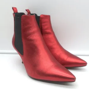 ANINE BING Stevie Chelsea Stiefel Rot Metallic Leder Größe 37 Spitze Stiefeletten