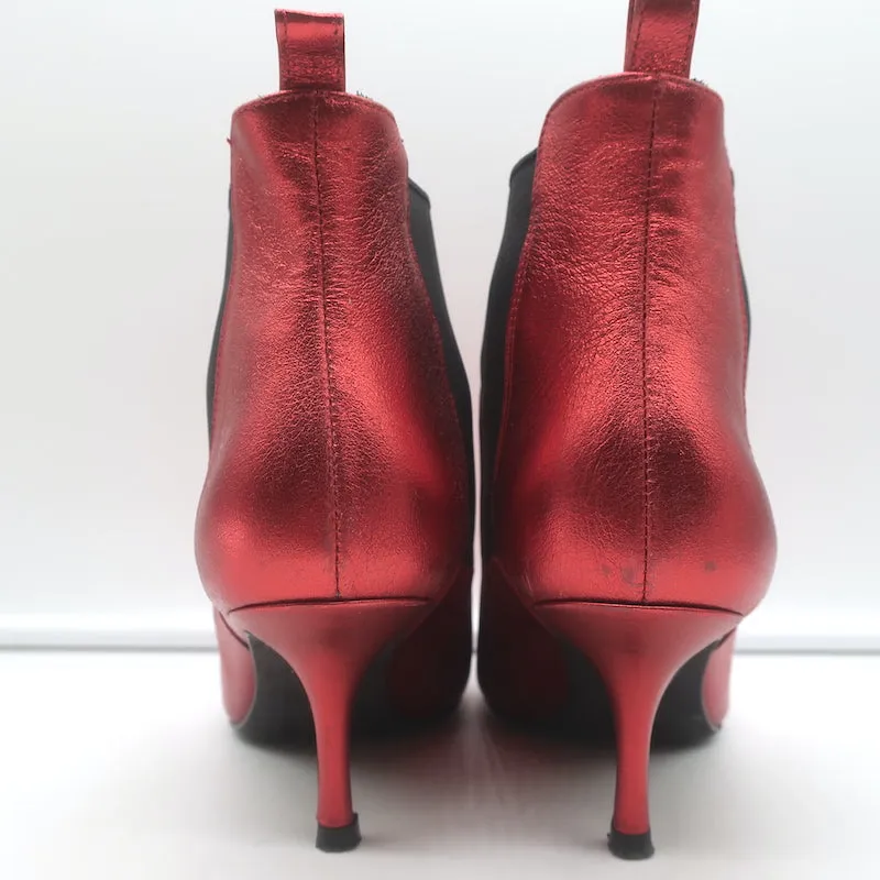 ANINE BING Stevie Chelsea Stiefel Rot Metallic Leder Größe 37 Spitze Stiefeletten