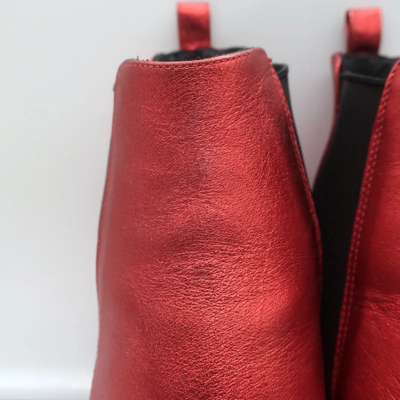 ANINE BING Stevie Chelsea Stiefel Rot Metallic Leder Größe 37 Spitze Stiefeletten