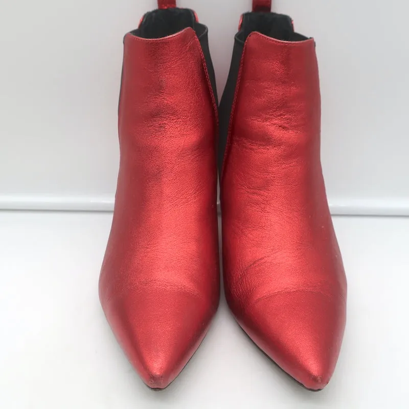 ANINE BING Stevie Chelsea Stiefel Rot Metallic Leder Größe 37 Spitze Stiefeletten