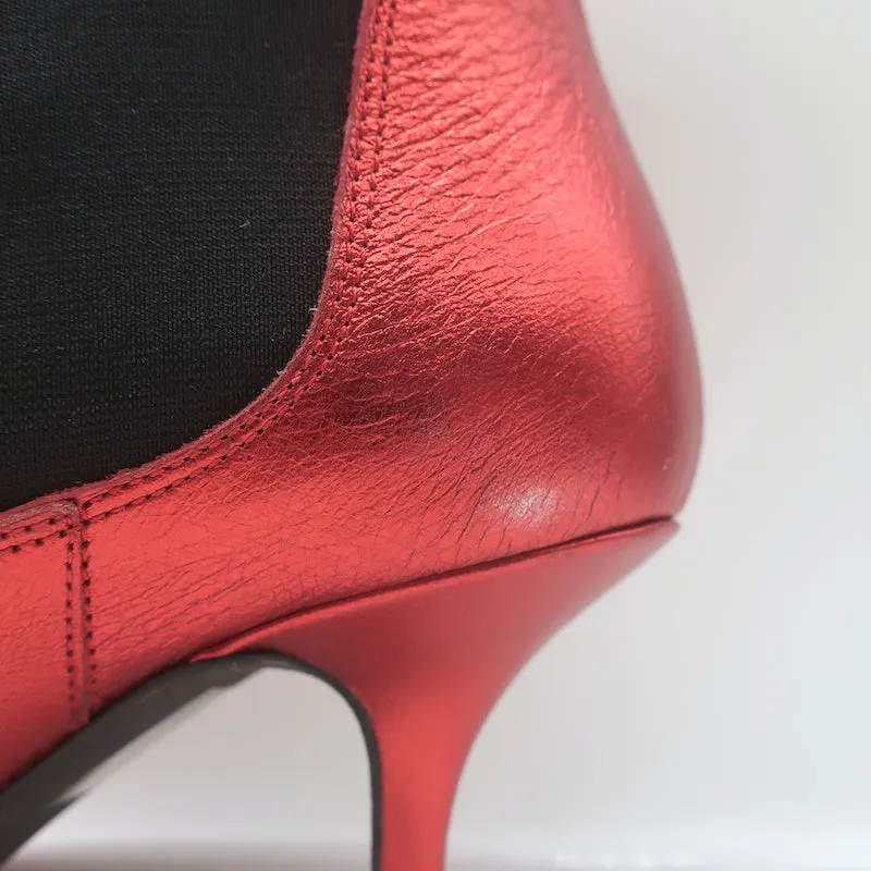 ANINE BING Stevie Chelsea Stiefel Rot Metallic Leder Größe 37 Spitze Stiefeletten