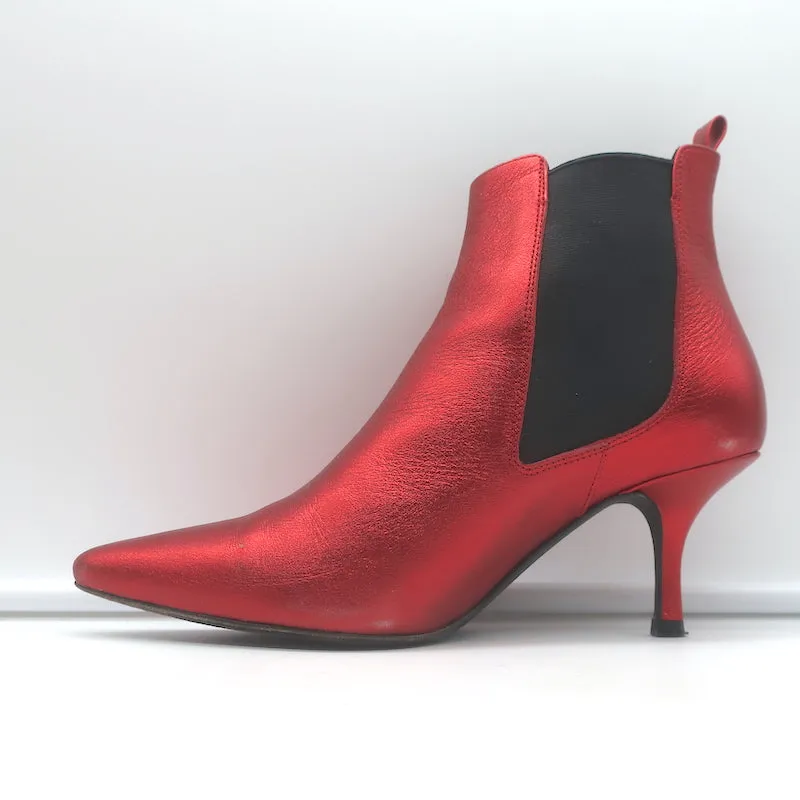 ANINE BING Stevie Chelsea Stiefel Rot Metallic Leder Größe 37 Spitze Stiefeletten