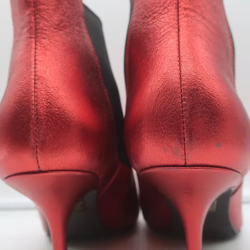 ANINE BING Stevie Chelsea Stiefel Rot Metallic Leder Größe 37 Spitze Stiefeletten
