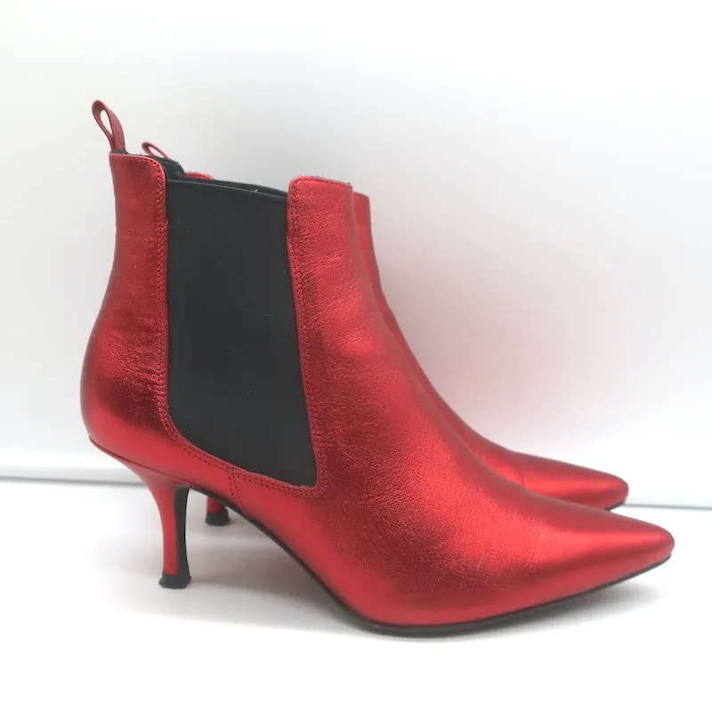 ANINE BING Stevie Chelsea Stiefel Rot Metallic Leder Größe 37 Spitze Stiefeletten