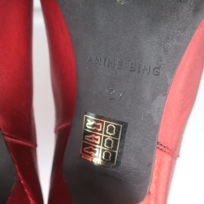 ANINE BING Stevie Chelsea Stiefel Rot Metallic Leder Größe 37 Spitze Stiefeletten