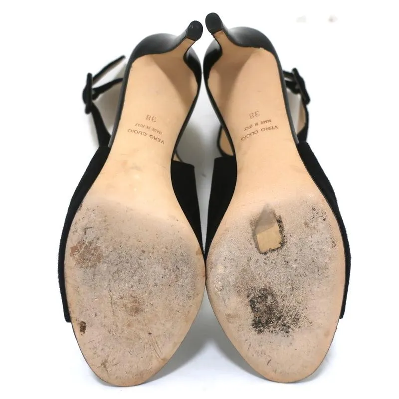 Barneys New York Co-Op Slingback Stiefeletten Schwarz Wildleder Größe 38 Offene Zehen Absatz