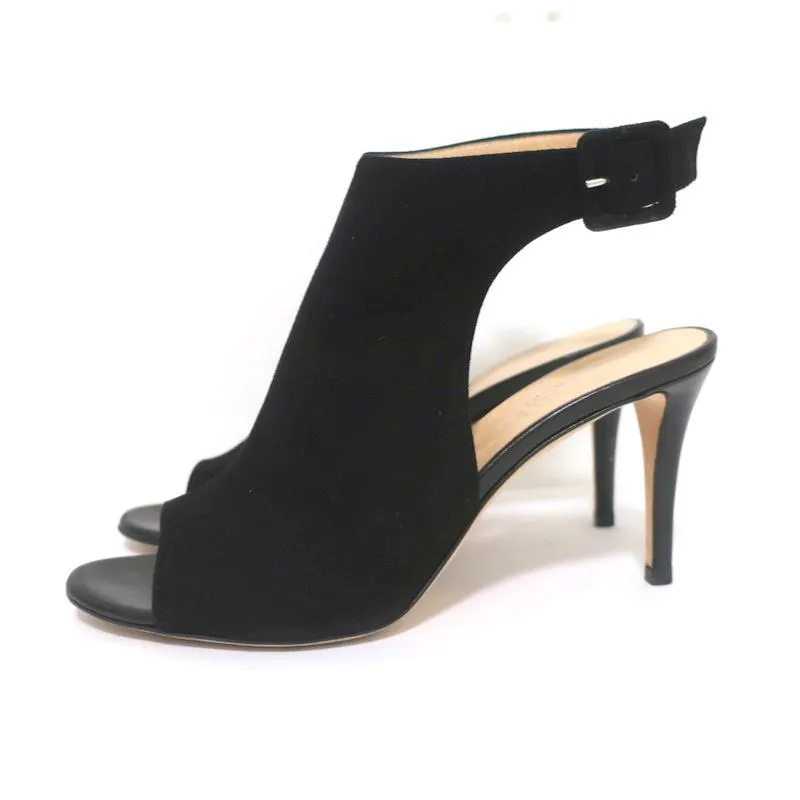 Barneys New York Co-Op Slingback Stiefeletten Schwarz Wildleder Größe 38 Offene Zehen Absatz