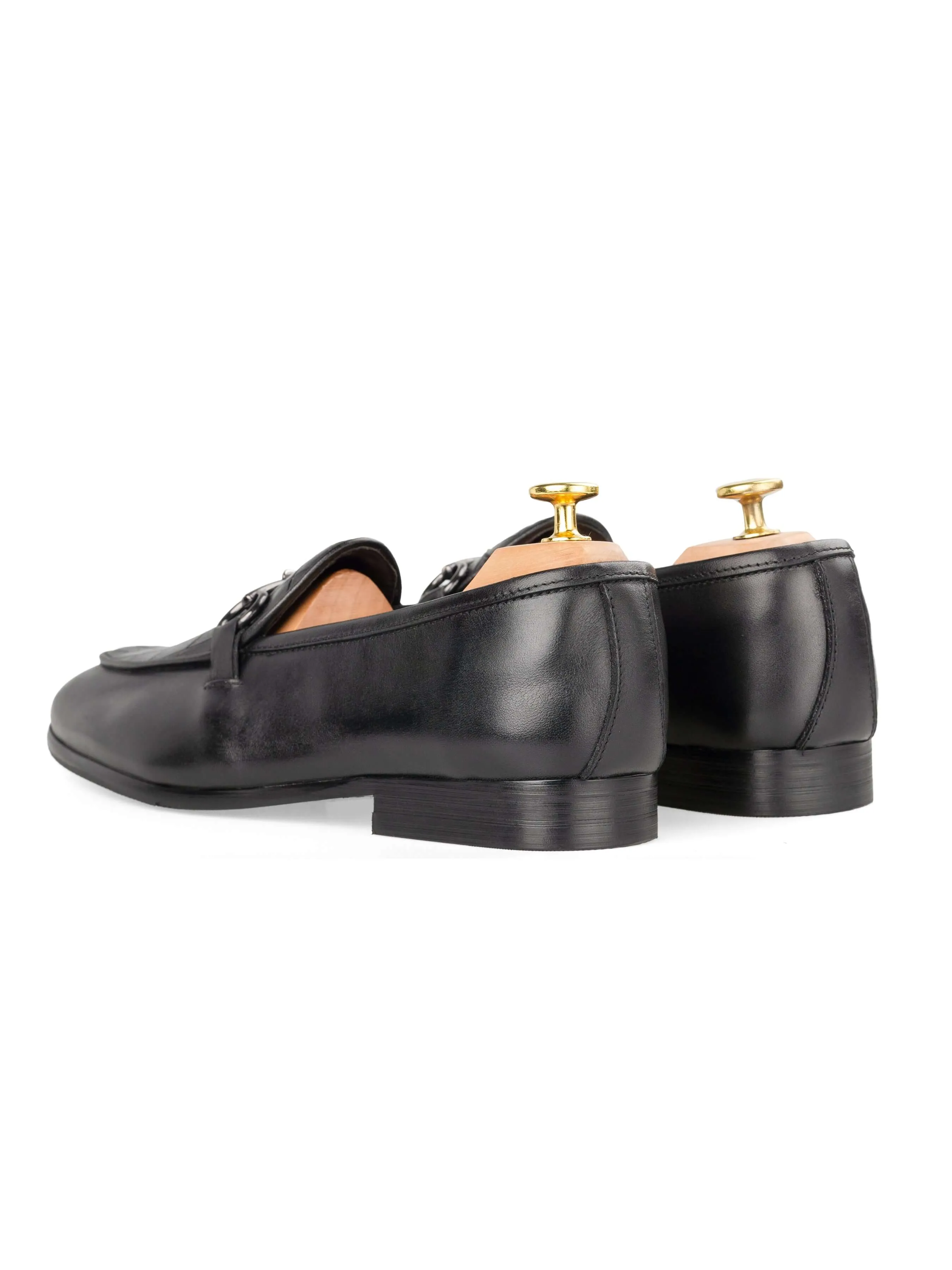Belgischer Loafer mit Pferdebit-Verschluss - Einfarbig Schwarz & Kroko (Silberner Verschluss)