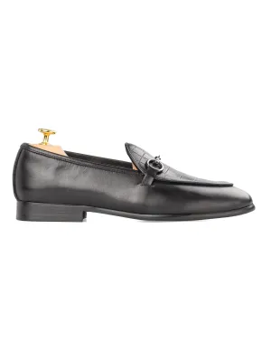 Belgischer Loafer mit Pferdebit-Verschluss - Einfarbig Schwarz & Kroko (Silberner Verschluss)