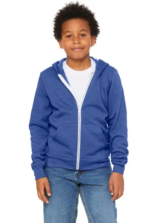 Bella   Canvas Jugend Sponge Fleece Kapuzenpullover mit Reißverschluss und Taschen - Heather Echt Königsblau