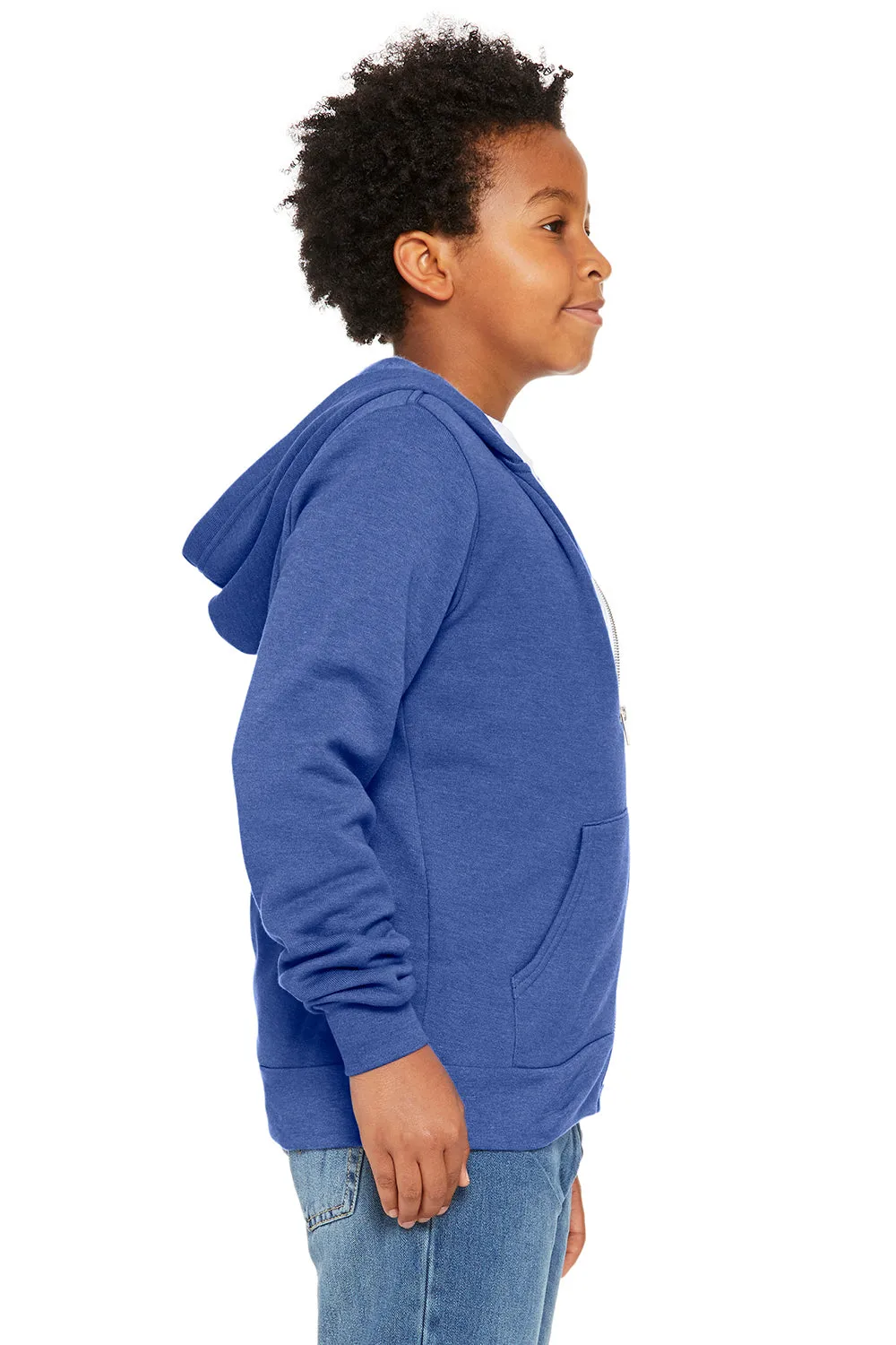 Bella   Canvas Jugend Sponge Fleece Kapuzenpullover mit Reißverschluss und Taschen - Heather Echt Königsblau