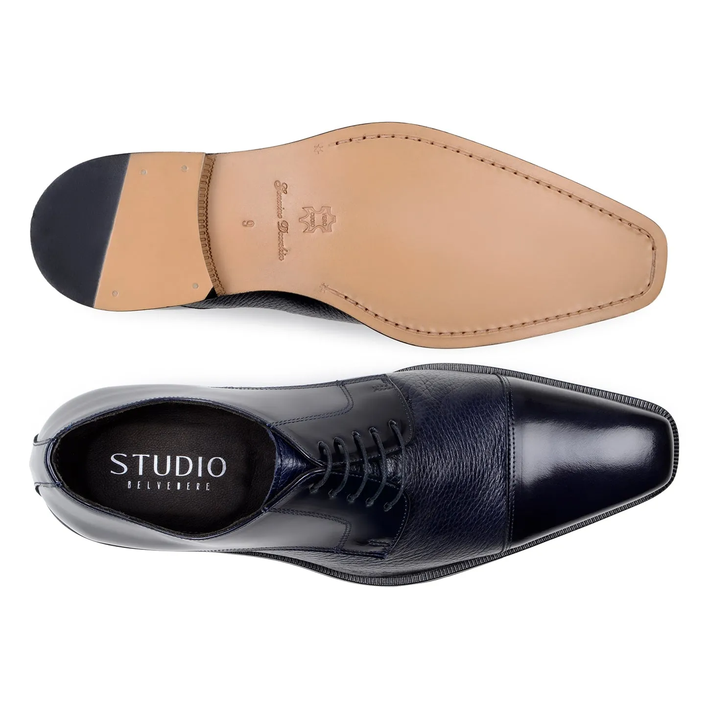 Belvedere Exotische Leder Schuhe Belvedere Alexander in Marineblau Premium Italienisches Hirschleder Oxfords