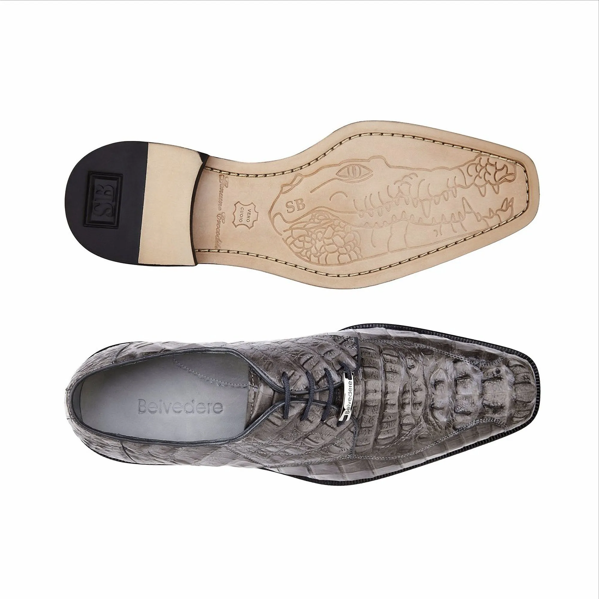 Belvedere Exotische Leder Schuhe Belvedere Chapo in Grauen Kaiman-Alligator Oxfords