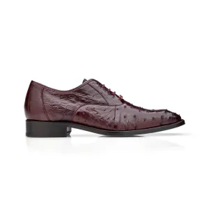 Belvedere Exotische Leder Schuhe Belvedere Orlando in Dunkelburgunder Echtem Straußenfeder Oxford