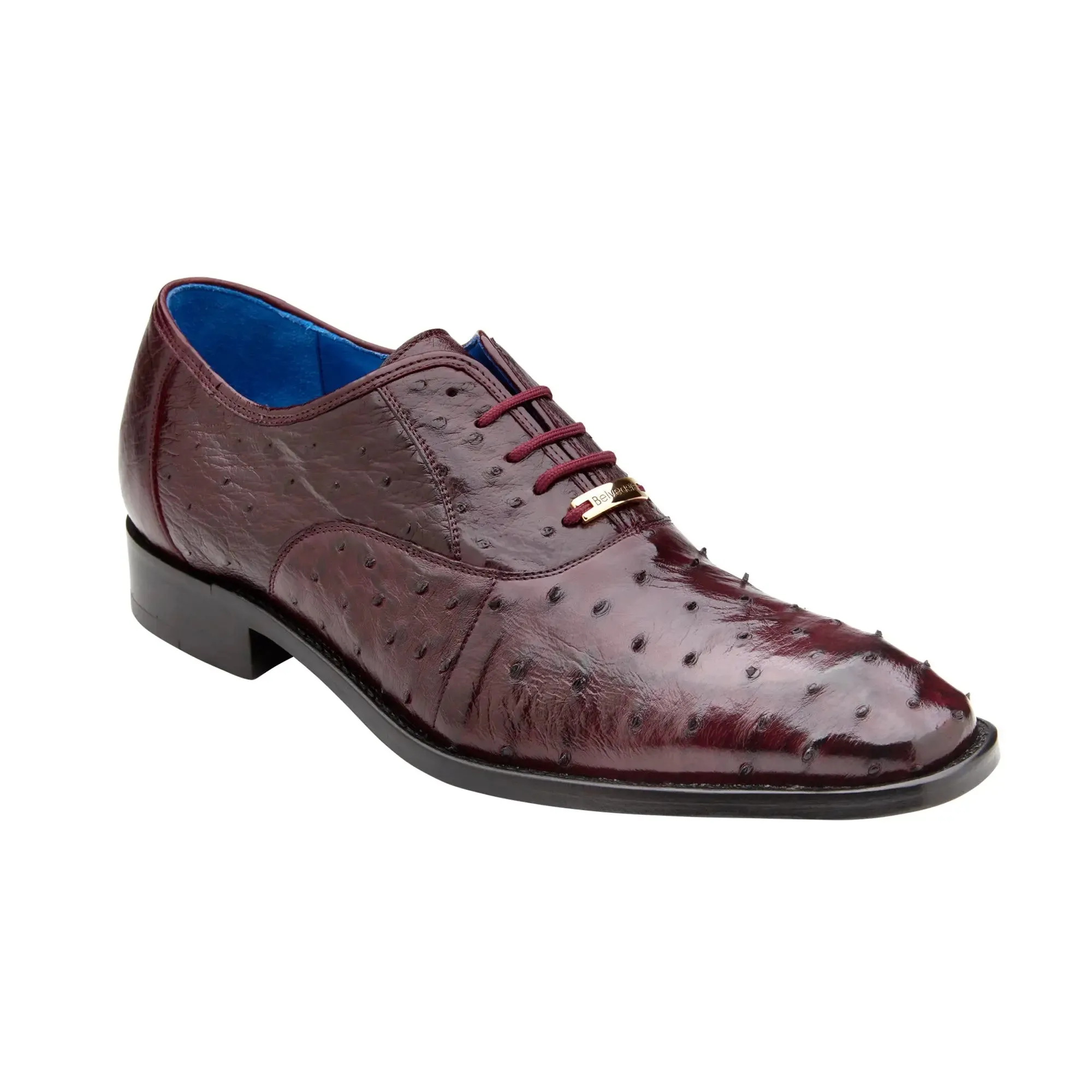Belvedere Exotische Leder Schuhe Belvedere Orlando in Dunkelburgunder Echtem Straußenfeder Oxford