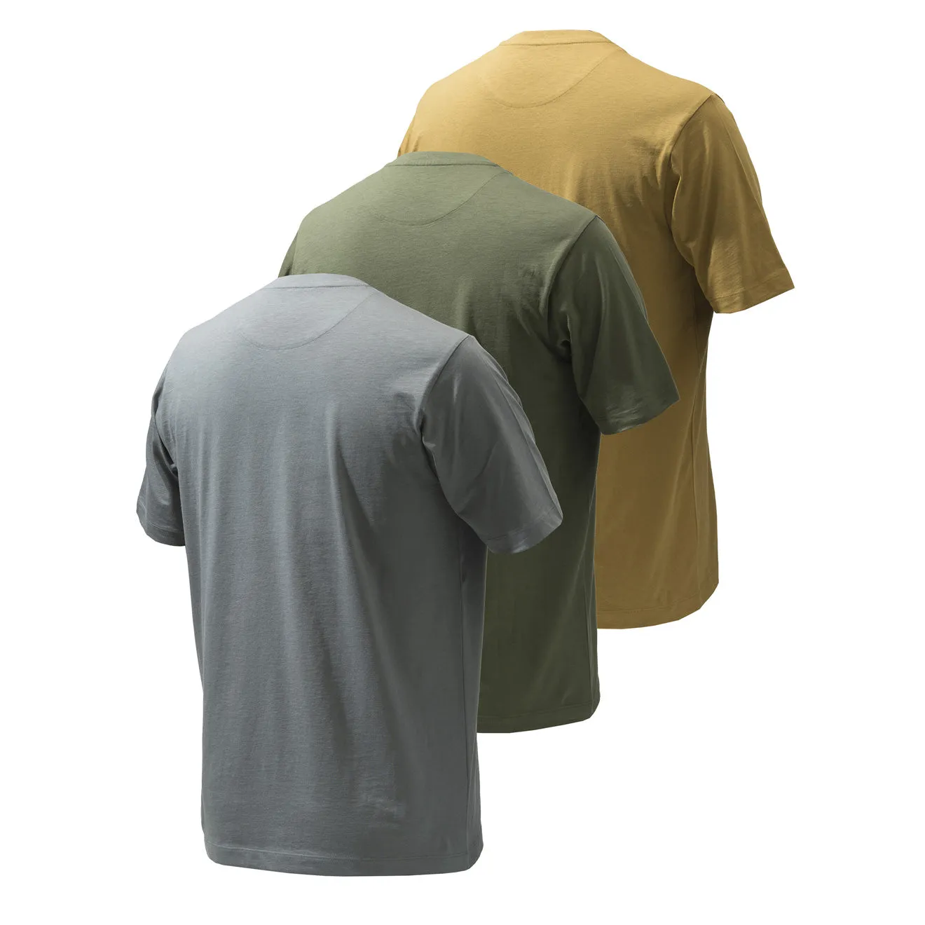 Beretta Set aus 3 Firmen-T-Shirts in den Farben Coyote / Smoked Pearl / Grün