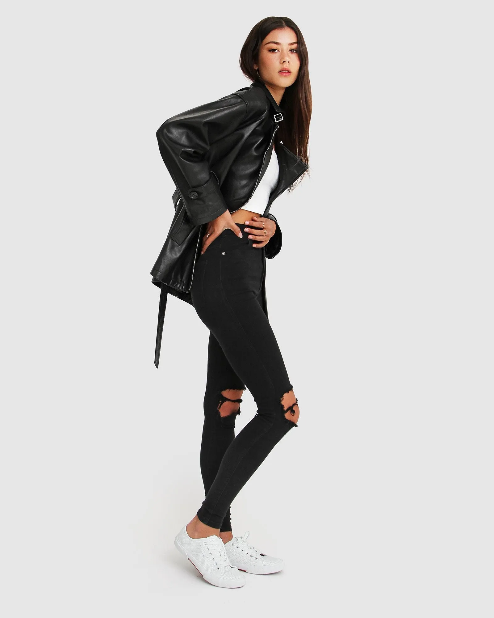 BFF Gürtel-Lederjacke - Schwarz