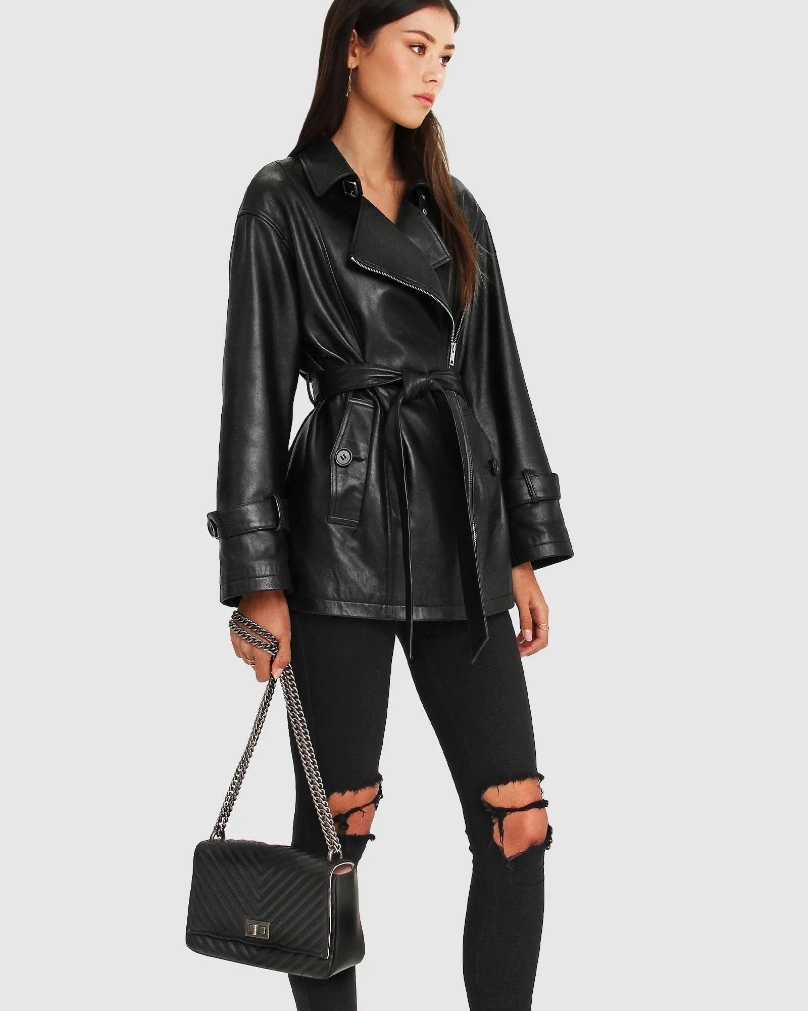 BFF Gürtel-Lederjacke - Schwarz